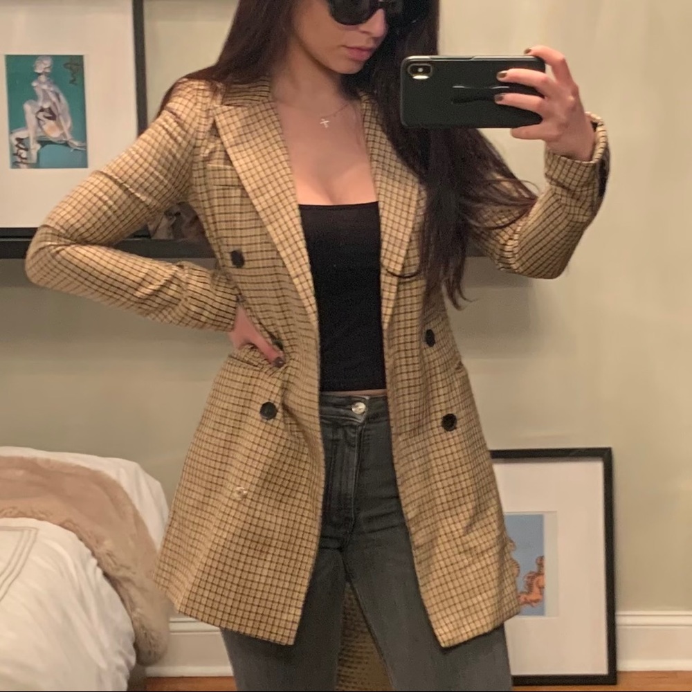 Double-Breasted Blazer - Yellow Plaid